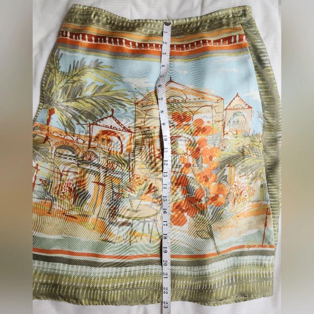 Sigrid Olsen 100% Silk Skirt Artsy Outdoor Cafe Print Sz 4 Nwot. SKIRT ONLY
